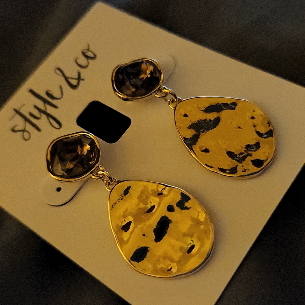 Style & Co Gold-Tone Stone Hammered Disk Drop Earrings